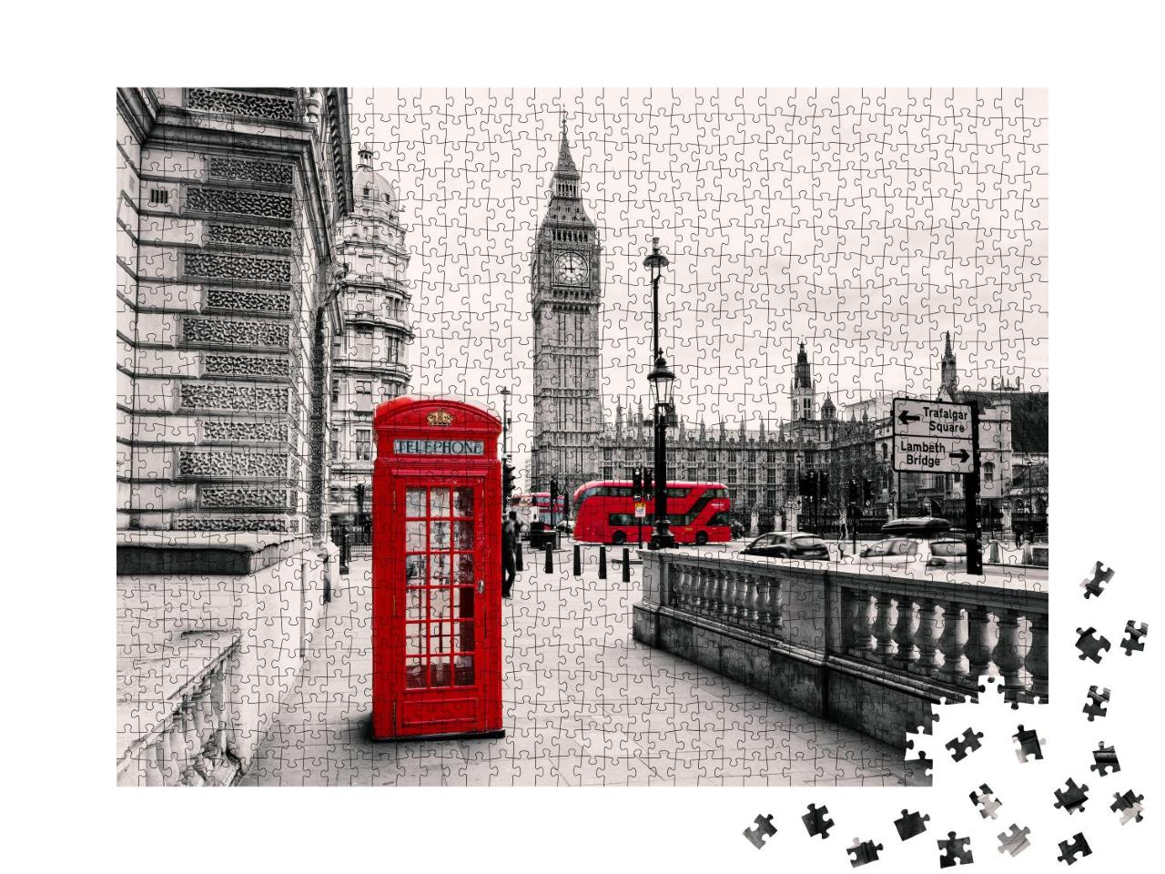 Puzzle 1000 Teile „Rote Telefonzelle: Londons Wahrzeichen, England“