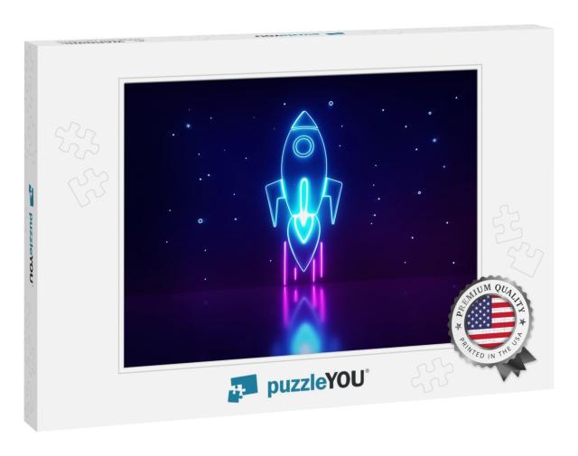 Startup Digital Neon Light, Rocket Launch & Stars Light w... Jigsaw Puzzle