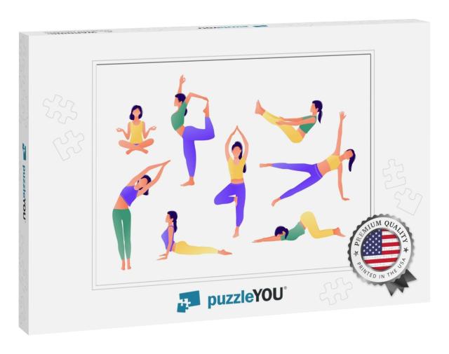 Yoga Workout Girl Set. Women Doing Yoga Exercises... Jigsaw Puzzle