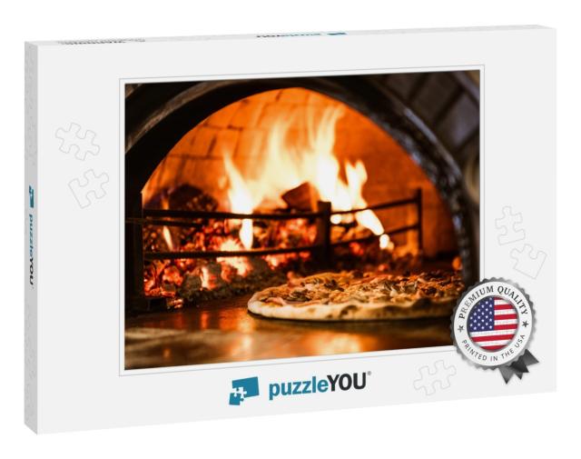 Hot Flames in Pizza Oven. Traditional Firewood Stone Wood... Jigsaw Puzzle