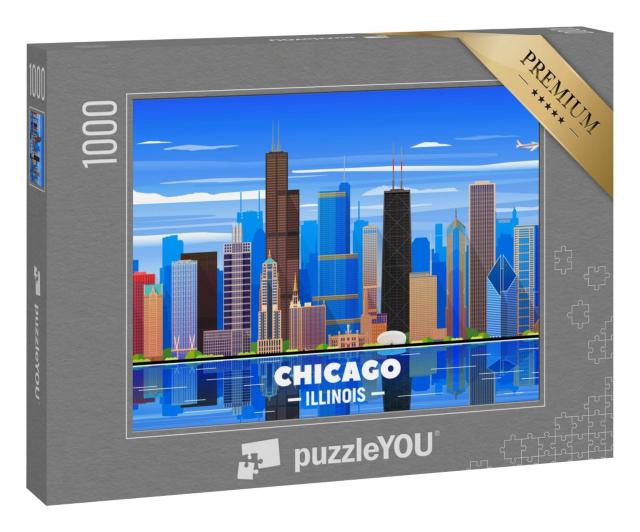 Puzzle 1000 Teile „Skyline von Chicago auf einem Hintergrund“