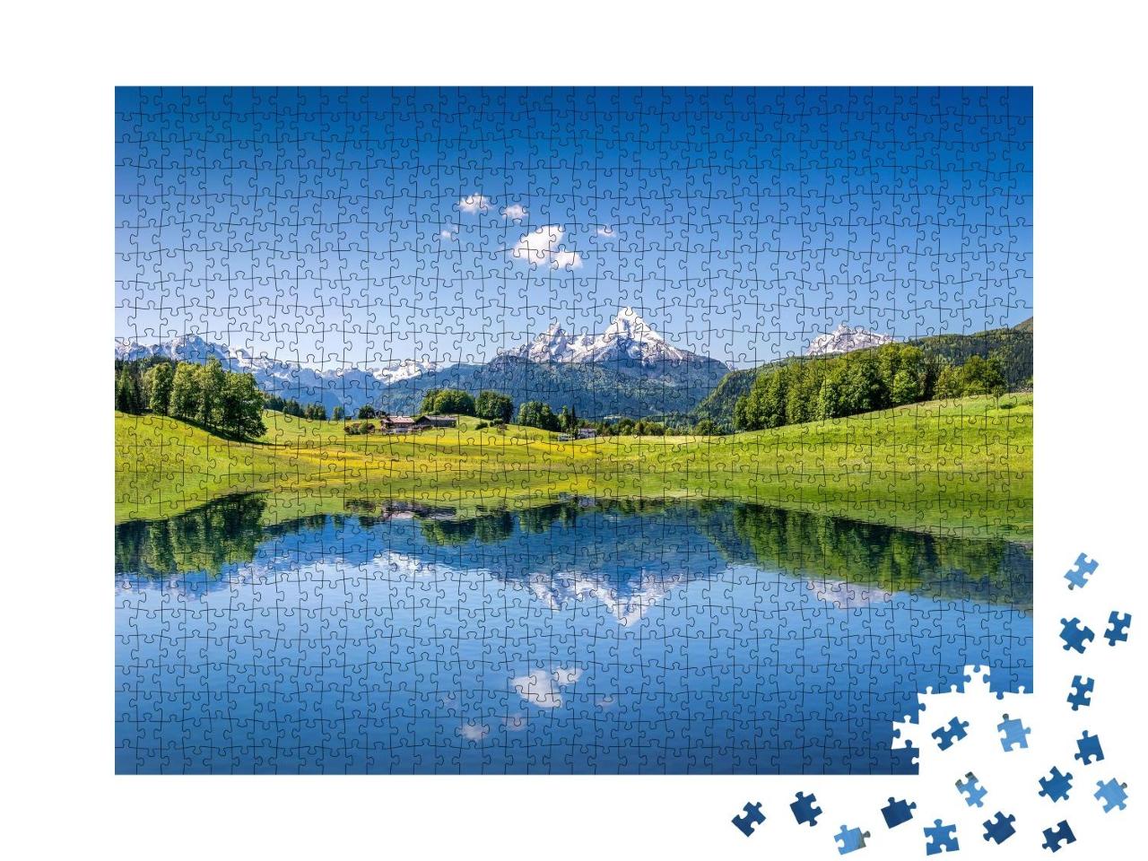 Puzzle 1000 Teile „Idyllische Sommerlandschaft mit klarem Bergsee in den Alpen“