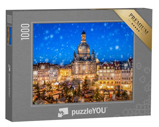 Puzzel 1000 stukjes „Kerstmarkt voor de Frauenkirche van Dresden op de Neumarkt, Saksen“