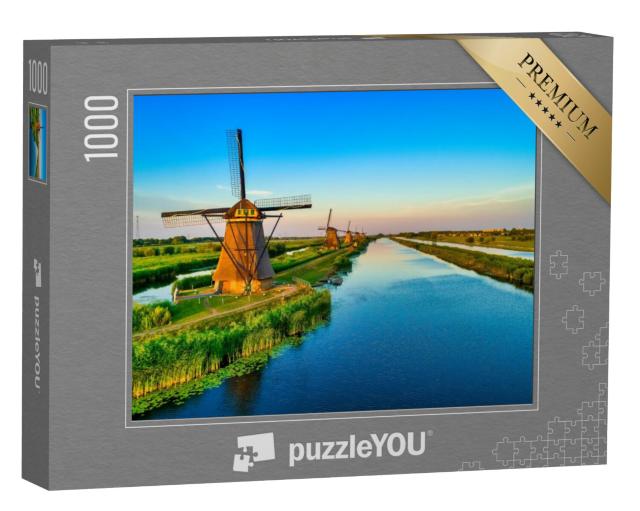 Puzzel 1000 stukjes „Luchtfoto van de traditionele windmolens in Kinderdijk, Nederland“