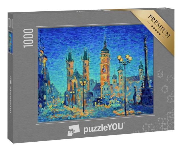 Puzzle 1000 Teile „Ölgemälde im Stil des Impressionismus: Altstadtplatz am Abend“