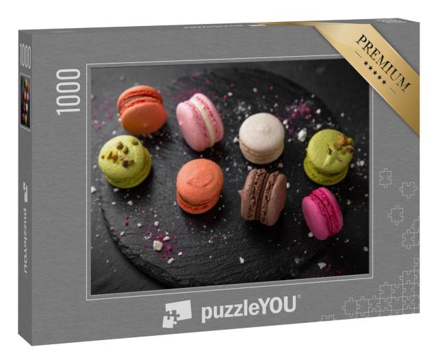 Puzzle 1000 Teile „Kleines französisches Dessert: bunte Macaron-Kuchen“