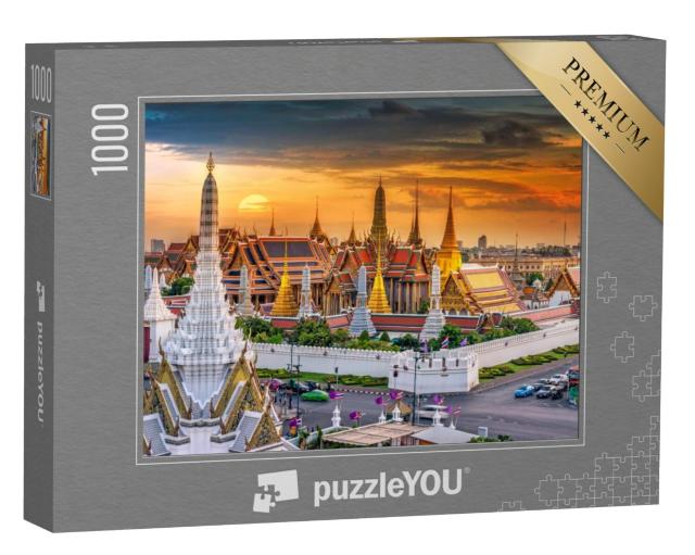 Puzzel 1000 stukjes „Grand Palace en Wat Phra Keaw tempel bij zonsondergang, Bangkok, Thailand“