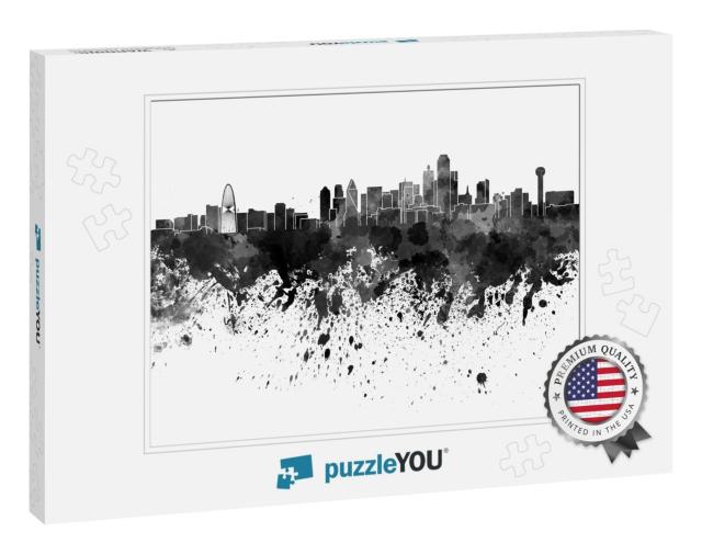Dallas Skyline in Black Watercolor... Jigsaw Puzzle