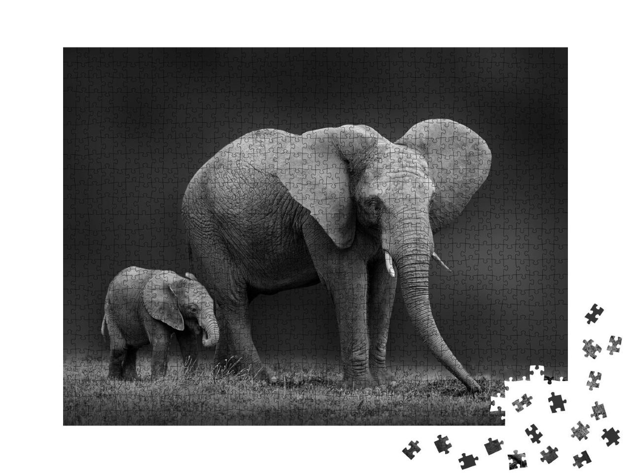 Puzzle 1000 Teile „Afrikanische Elefantenmutter und Sohn“