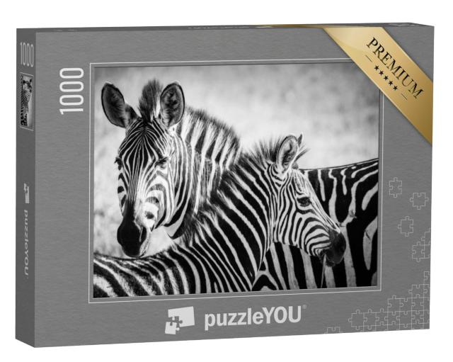 Puzzel 1000 stukjes „Zebramoeder en jong in het Serengeti Nationaal Park“