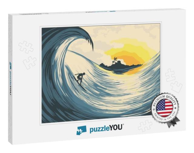 Tropical Island Wave & Surfer At Sunset... Jigsaw Puzzle