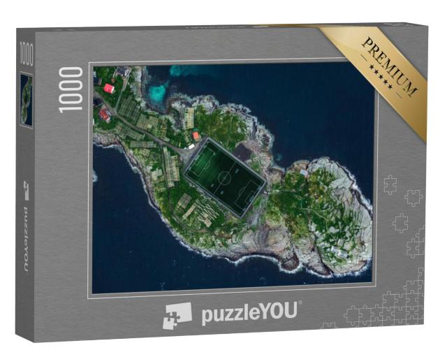 Puzzel 1000 stukjes „Luchtfoto vanuit een drone van Henningsvaer op de Lofoten, Noorwegen“