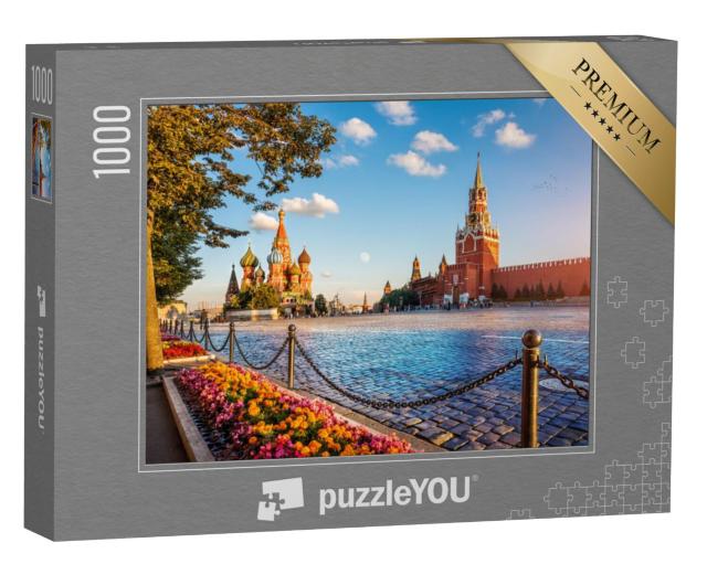 Puzzel 1000 stukjes „Sint-Basiliuskathedraal en Spassky-toren op het Rode Plein in Moskou“