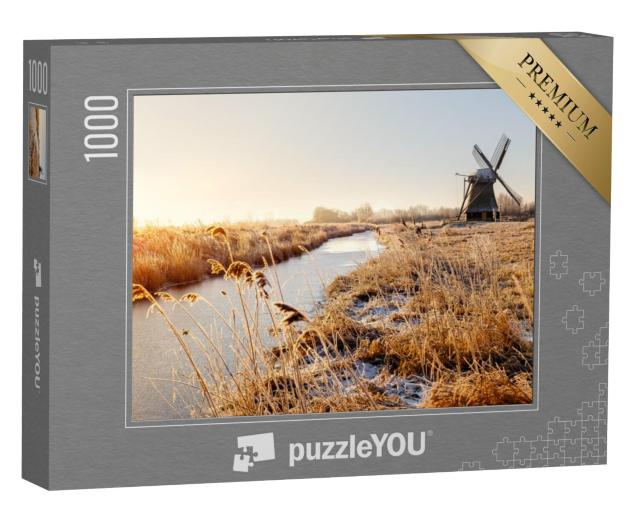 Puzzel 1000 stukjes „Wedelfelder Mühle bij zonsopgang op een koude januariochtend“