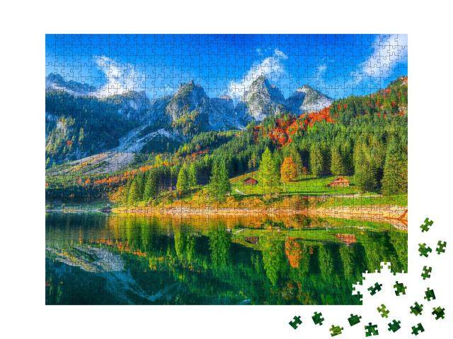 Puzzle 1000 Teile „Bunte Herbstlandschaft am Dachsteingipfel im Salzkammergut“