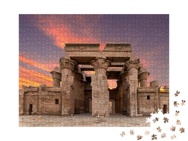 Puzzle 1000 Teile „Ruinen des Tempels von Kom Ombo am Nil bei Sonnenuntergang, Ägypten“