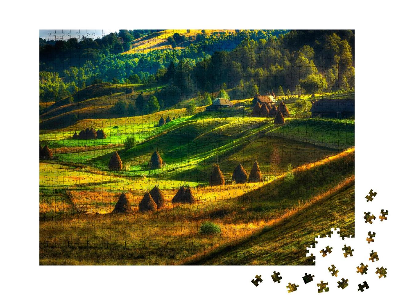 Puzzle 1000 Teile „Berglandschaft mit Herbstmorgennebel, Rumänien“