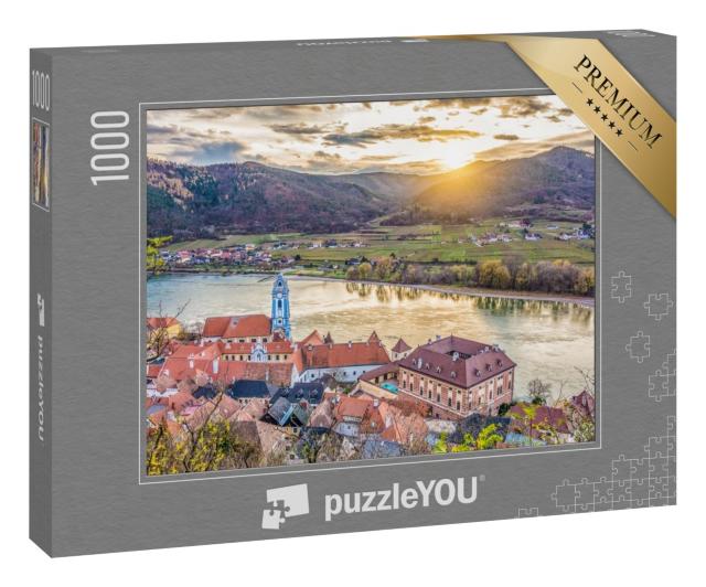 Puzzle 1000 Teile „Panoramablick auf das Wachautal mit der historischen Stadt Durnstein, Österreich“