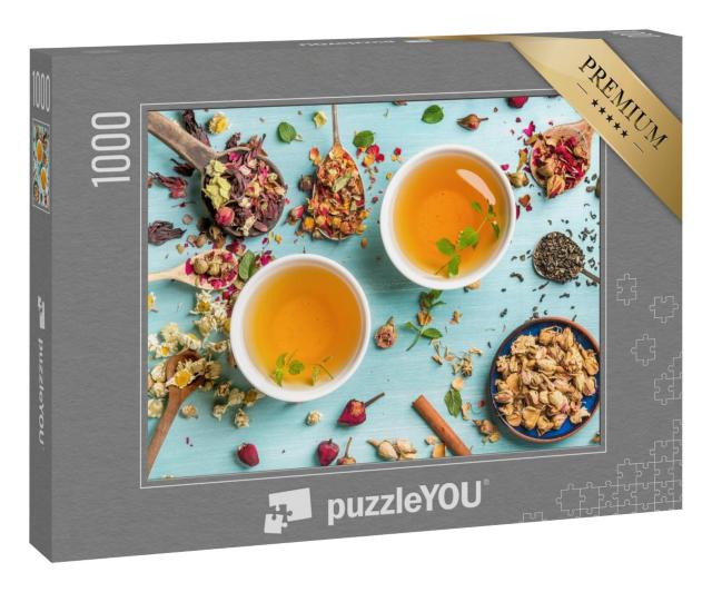 Puzzle 1000 Teile „Zwei Tassen frischer Tee aus getrockneten Kräutern“
