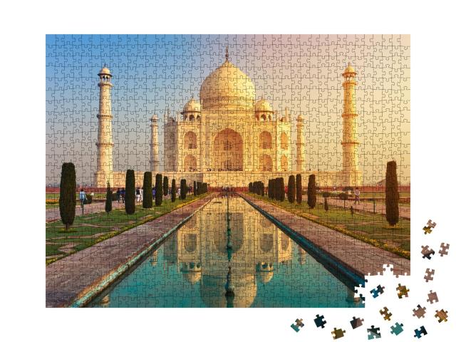 Puzzle 1000 Teile „Ein weltberühmtes Bauwerk: Taj Mahal am Yamuna, Agra, Indien“