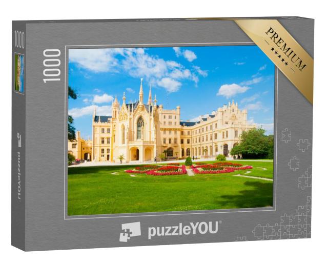 Puzzel 1000 stukjes „Kasteel Lednice op een zonnige zomerdag, Moravië, Tsjechië“