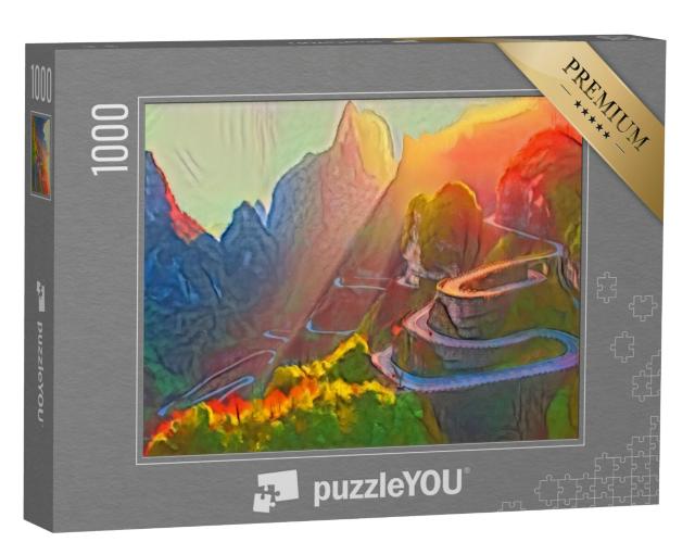 Puzzel 1000 stukjes „in de kunststijl van Franz Marc - Nationaal Park Tianmen Mountain, provincie Hunan, China“