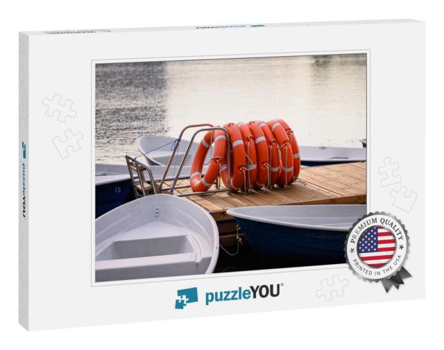 Pier with Lifebuoy & Boats. Boat for Walking. Boat Rental... Jigsaw Puzzle