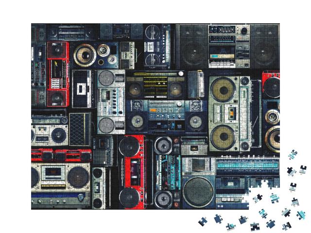 Puzzle 1000 Teile „Vintage-Wand voller Radio-Boomboxen aus den 80ern“