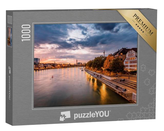 Puzzel 1000 stukjes „Bazel aan de Rijn bij zonsondergang, Zwitserland“