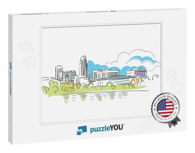 Omaha Nebraska USA America Vector Sketch City Illustration... Jigsaw Puzzle