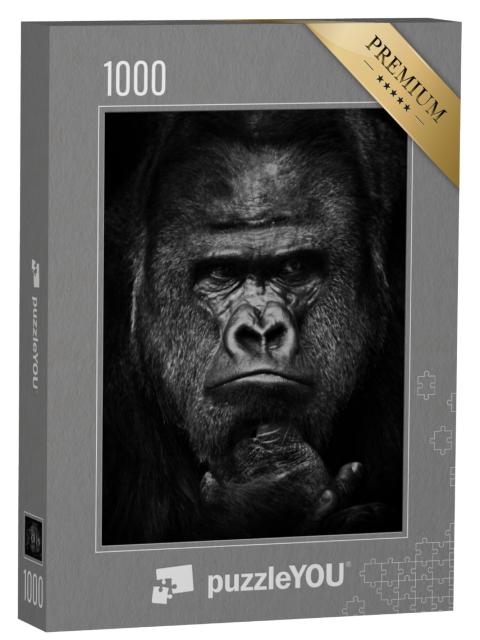 Puzzel 1000 stukjes „Zware blik van de sterke dominante mannelijke gorilla“