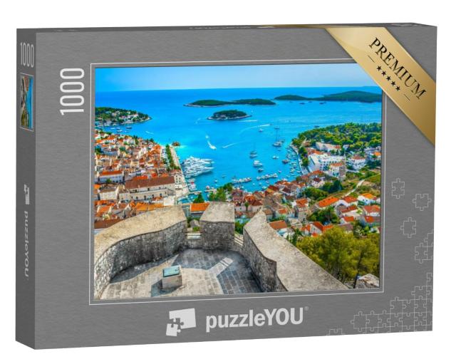 Puzzel 1000 stukjes „Luchtfoto van de archipel bij de stad Hvar, Kroatië“