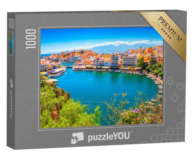 Puzzel 1000 stukjes „Agios Nikolaos en het Voulismeni-meer op het eiland Kreta, Griekenland“