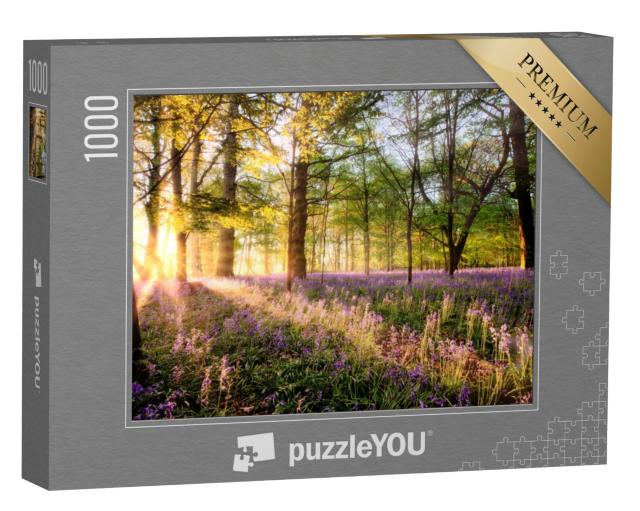 Puzzel 1000 stukjes „Bluebells in het bos bij zonsopgang“