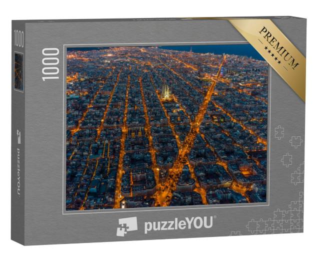 Puzzel 1000 stukjes „Uitzicht over Barcelona 's avonds verlicht“