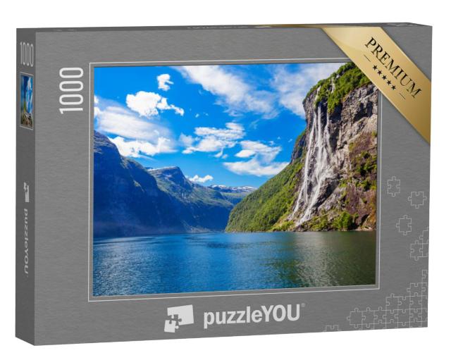 Puzzel 1000 stukjes „Zeven zusters waterval boven de Geirangerfjord, Geiranger, Noorwegen“