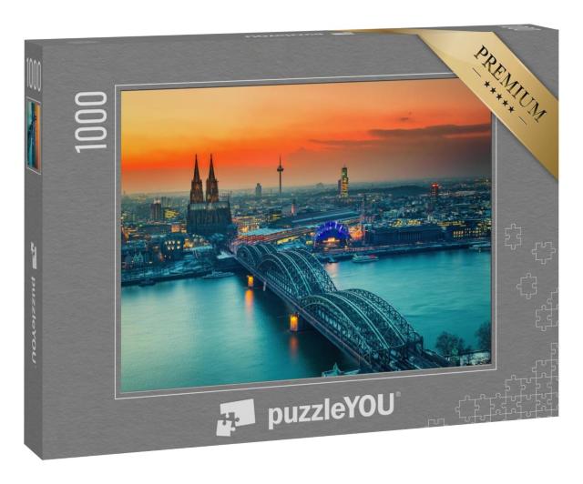 Puzzle 1000 Teile „Sonnenuntergang über Köln am Rhein“