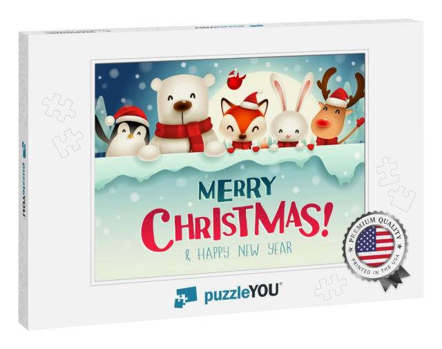 Merry Christmas! Christmas Cute Animals Character with Bi... Jigsaw Puzzle