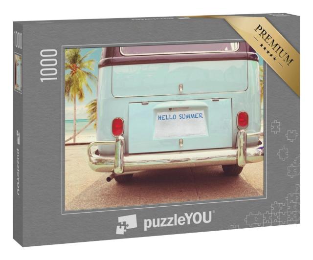 Puzzle 1000 Teile „Reisebereit - Oldtimer auf dem Weg an den Strand“