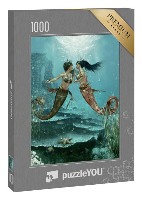 Puzzle 1000 Teile „Digitale Kunst: Zwei Meerjungfrauen unter Wasser“