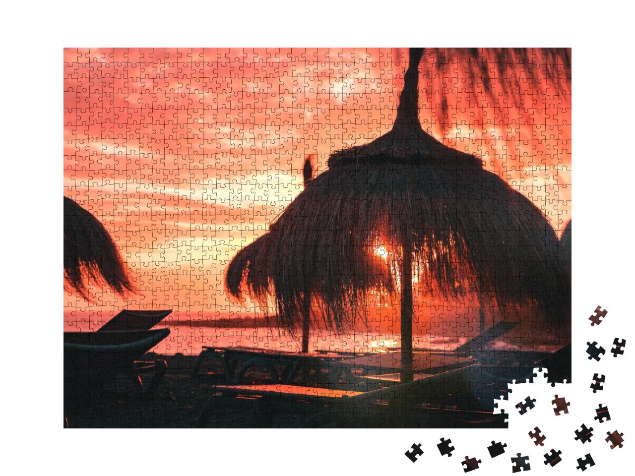 Puzzle 1000 Teile „Glühender Sonnenuntergang am Strand“