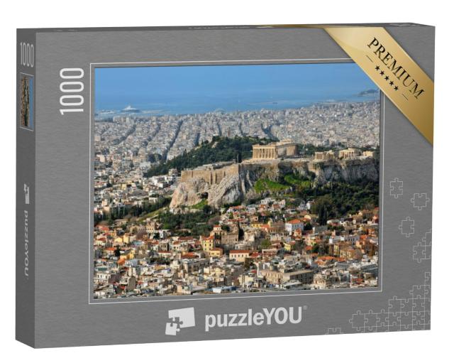 Puzzel 1000 stukjes „Uitzicht over de stad en de Akropolis in Athene, Griekenland“