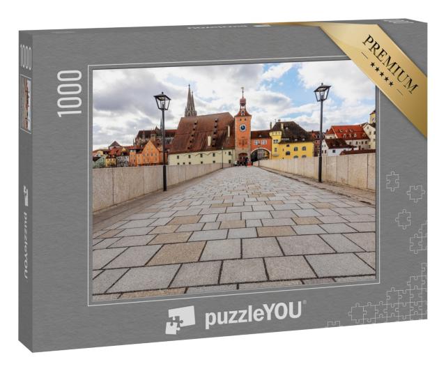Puzzle 1000 Teile „Antike steinerne Fußgängerbrücke, Regensburg, Deutschland“
