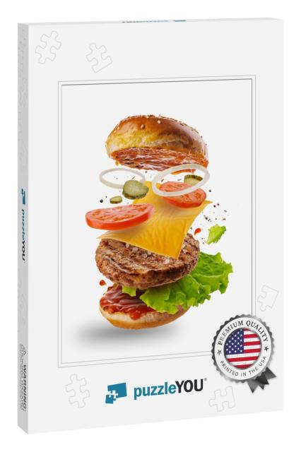 Burger with Flying Elements. Delicious Burger with Flying... Jigsaw Puzzle