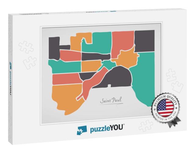 Saint Paul Minnesota Map with Neighborhoods & Modern Roun... Jigsaw Puzzle