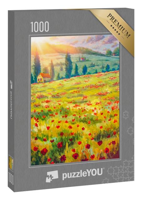 Puzzle 1000 Teile „Rote Mohnblumen, Claude Monet Impressionismus“