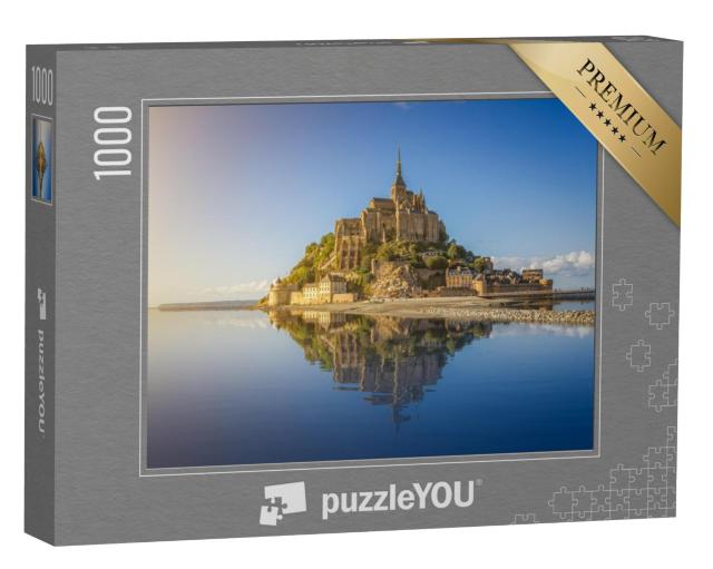 Puzzel 1000 stukjes „Getijdeneiland Le Mont Saint-Michel in de avond, Normandië, Frankrijk“