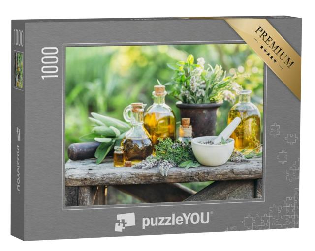 Puzzel 1000 stukjes „Olie en kruiden uit de tuin“