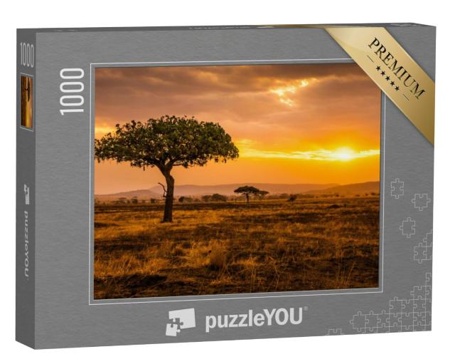 Puzzel 1000 stukjes „Gouden zonsondergang in de Serengeti, Kenia“