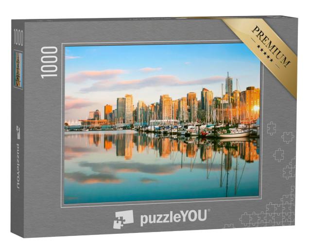 Puzzel 1000 stukjes „De skyline van Vancouver met de haven bij zonsondergang“